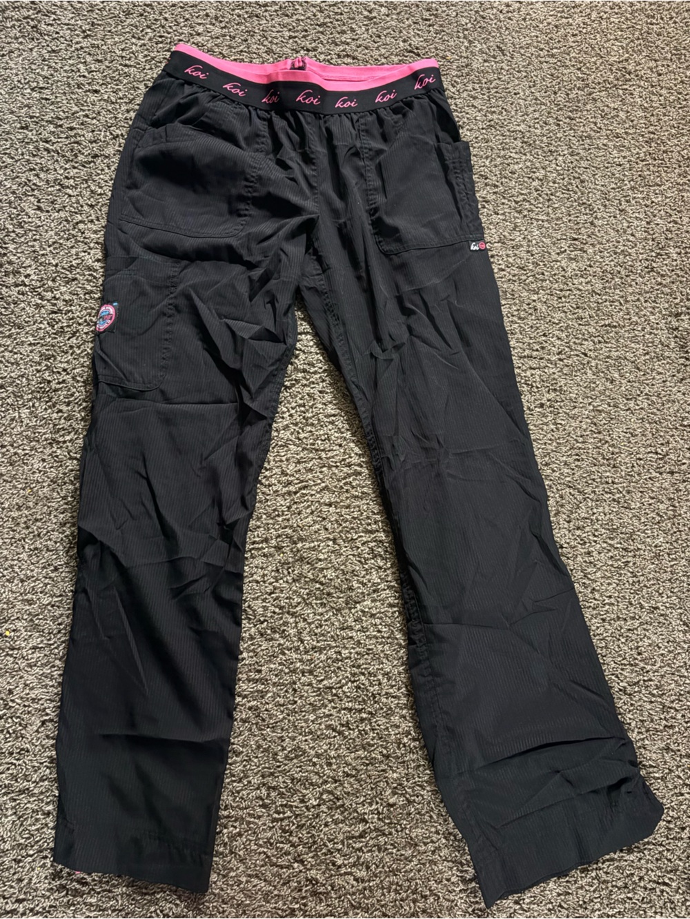 Koi lite Women’s Black Cargo Scrub Pants with Pink Waistband